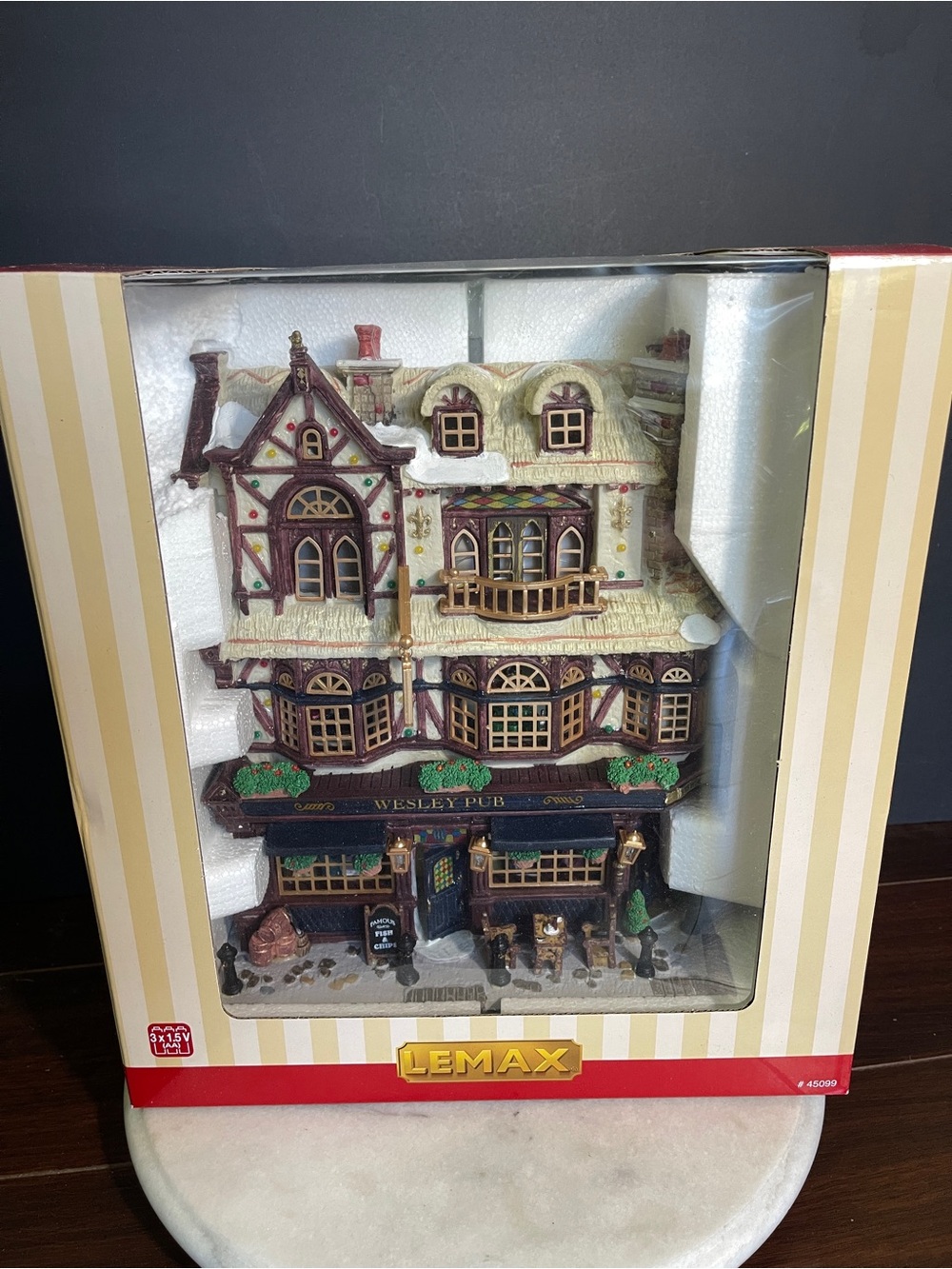 Lemax Wesley Pub Decorative Village Building in Cream, Brown and Green Accents